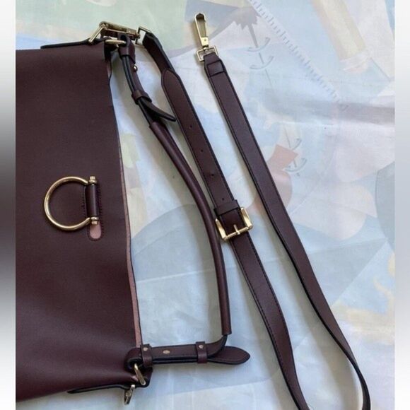 Faux Leather Purse Tote Crossbody & Shoulder Handbag Maroon Adjustable Strap - Picture 6 of 9